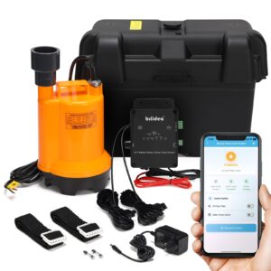 Battery Backup Sump Pump System for Basement, 2.4G & 5G WiFi, 9 LED Indicators, Smart Alarm, Electronic Water Level Sensor, 12V Battery Compatible (Battery Not Included)